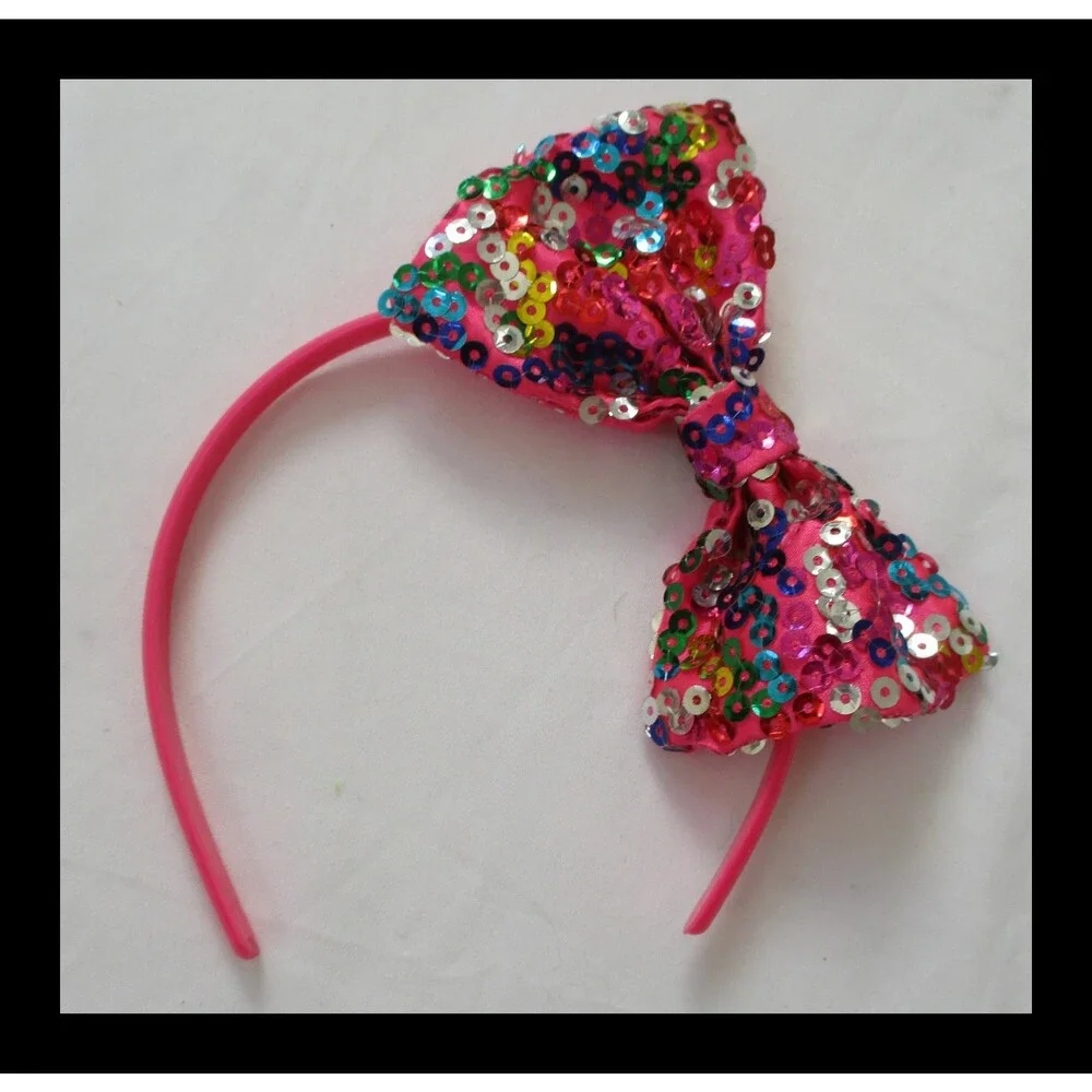 Build A Bear Workshop Pink Hard Headband with Multicolored Sequins Bow